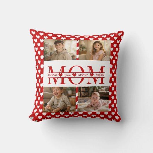 ミニマリスト 赤いハートのMom カスタム4枚フォトキープス クッション (正面)