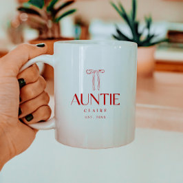 ミニマリスト 赤いリボン Auntie Est. Date & カスタムネーム コーヒーマグカップ