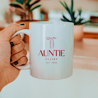 ミニマリスト 赤いリボン Auntie Est. Date & カスタムネーム コーヒーマグカップ