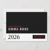 ミニマリスト 赤 黒 卒業 2026年度卒 招待状 (正面)