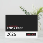 ミニマリスト 赤 黒 卒業 2026年度卒 招待状 (スタンド正面)