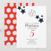 ミニマリスト 野球スター 誕生日パーティー 招待状 (正面/裏面)