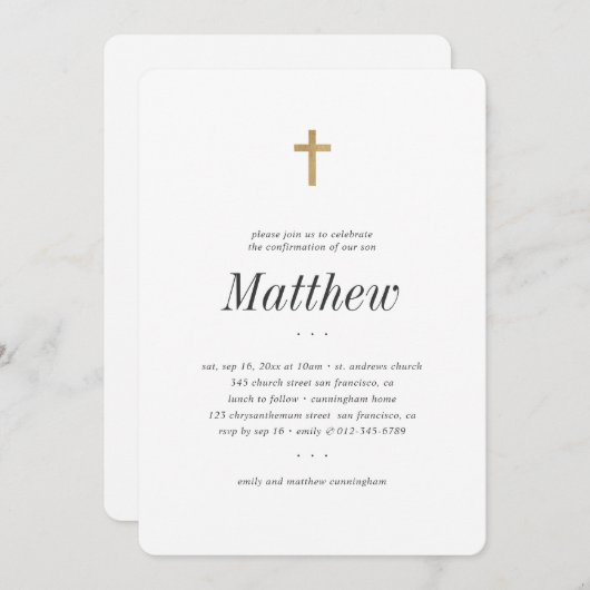 ミニマリスト・金ゴールドクロフェイクスの確認 招待状 (正面/裏面)