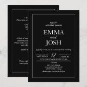 ミニマリスト | 黒のオールインワン結婚式 招待状 (正面/裏面)