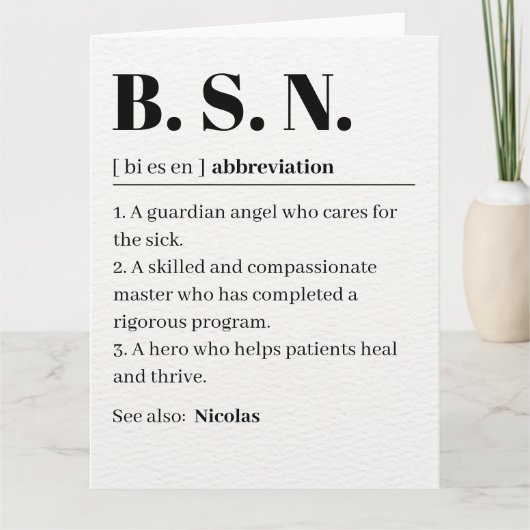 ミニマリスト BSN 看護卒業お祝いギフト カード (正面)