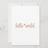 ミニマリスト Hello World ベビーシャワーテラコッタ 招待状 (裏面)