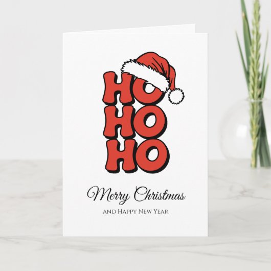 ミニマリスト Ho Ho Ho 赤いメリークリスマス カード (正面)