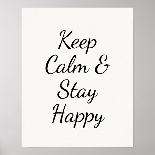 ミニマリスト Keep Calm & Stay Happy タイポグラフィー ウォールアート (正面)
