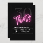 ミニマリスト Let's Celebrate 誕生日招待状 30歳 ネオン 招待状 (正面/裏面)