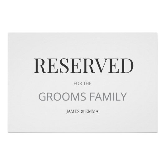 ミニマリスト「RESERVED」結婚式サイン ホワイト ポスター (正面)
