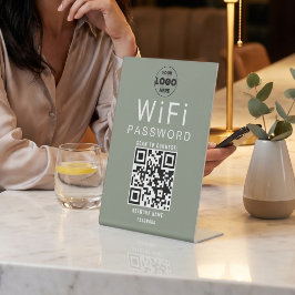 ミニマリスト Sage Green ビジネスWiFiQRコードロゴ  台座サイン