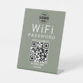 ミニマリスト Sage Green ビジネスWiFiQRコードロゴ  台座サイン (正面)