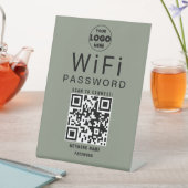 ミニマリスト Sage Green ビジネスWiFiQRコードロゴ 台座サイン (インサイチュ)