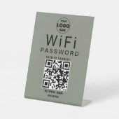 ミニマリスト Sage Green ビジネスWiFiQRコードロゴ 台座サイン (正面)