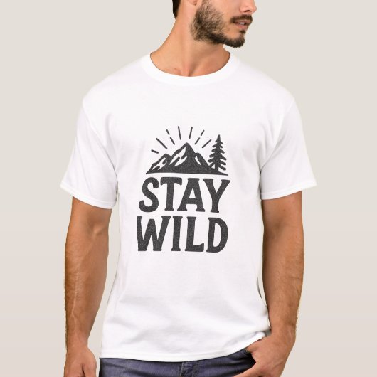 ミニマリスト Stay Wild マウンテン アウトドア Tシャツ (正面)