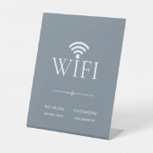 ミニマリスト WiFi ネットワークパスワードサイン くすみブルー 台座サイン (正面)