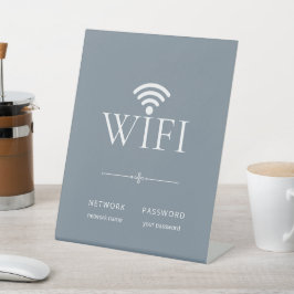 ミニマリスト WiFi ネットワークパスワードサイン くすみブルー 台座サイン