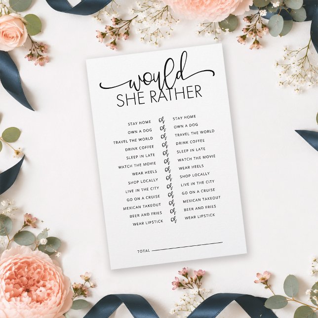 ミニマリスト Would She Rather ブライダルシャワーゲーム (Keep your guests laughing & connecting in effortless style with this "Would She Rather" shower game.)