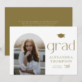 ミニマリストArch写真金ゴールド写真卒業記念 案内状 (正面/裏面)