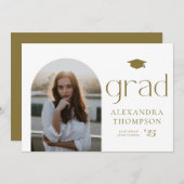 ミニマリストArch写真金ゴールド写真卒業記念 案内状 (正面/裏面)