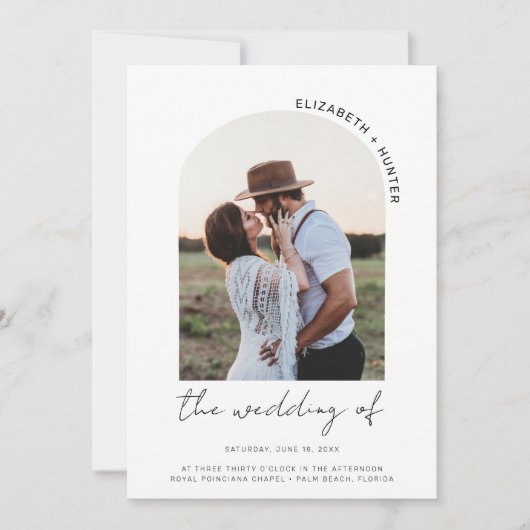 ミニマリストArch Frame Photo結婚のQRコードRSVP 招待状 (正面)