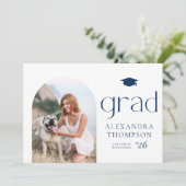 ミニマリストArch Photo Navy Blue写真卒業 案内状 (スタンド正面)