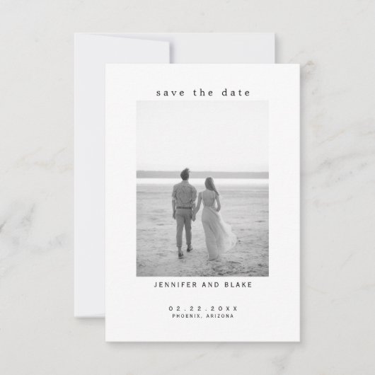 ミニマリストB/W写真結婚式の日付を保存 (正面)