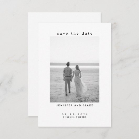 ミニマリストB/W写真結婚式の日付を保存 (正面/裏面)