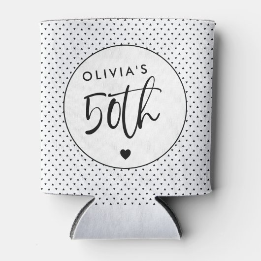 ミニマリストB&W幾何学模様50番目の誕生日スクリプト 缶クーラー (正面)