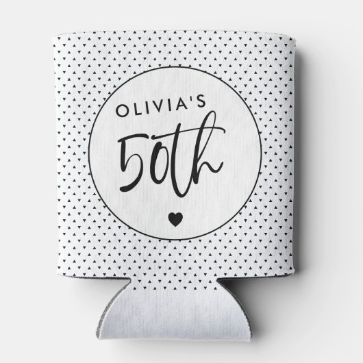 ミニマリストB&W幾何学模様50番目の誕生日スクリプト 缶クーラー (裏面)