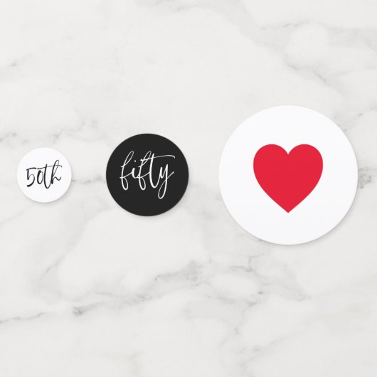 ミニマリストB&W幾何学模様50番目の誕生日赤いハート コンフェッティ (正面)