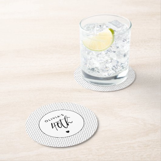 ミニマリストB&W幾何学長誕生日スクリプト40th ラウンドペーパーコースター (インサイチュ)