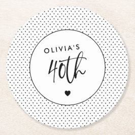 ミニマリストB&W幾何学長誕生日スクリプト40th ラウンドペーパーコースター
