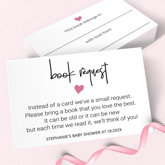 ミニマリストBaby Girlシャワーブックリクエスト蔵書票 ノートカード