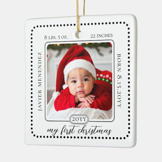ミニマリストBabys初めてのクリスマス誕生統計フォト セラミックオーナメント (左)