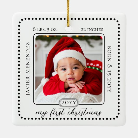 ミニマリストBabys初めてのクリスマス誕生統計フォト セラミックオーナメント (裏面)