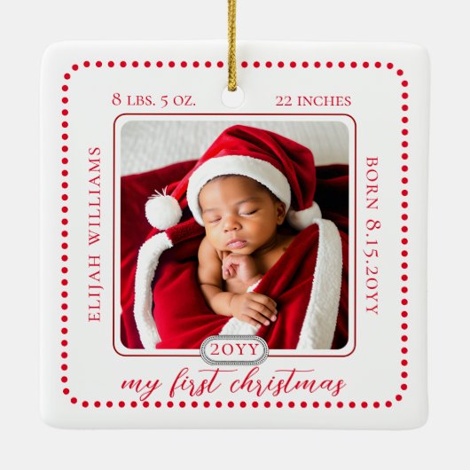 ミニマリストBabys初めてのクリスマス誕生統計フォト セラミックオーナメント (裏面)