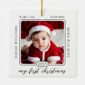 ミニマリストBabys初めてのクリスマス誕生統計フォト セラミックオーナメント (裏面)