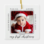 ミニマリストBabys初めてのクリスマス誕生統計フォト セラミックオーナメント (正面)