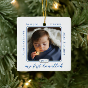 ミニマリストBabys First Hanukkah誕生Stats写真 セラミックオーナメント