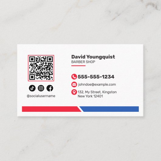ミニマリストBarbershopサロンソーシャルメディアQRコード 名刺 (正面)