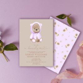 ミニマリストbearly待ちラベンダーベビーシャワー 招待状