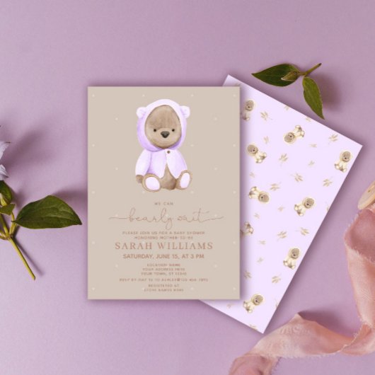 ミニマリストbearly待ちラベンダーベビーシャワー 招待状