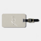 ミニマリストBeige Linen Monogramスクリプト ラゲッジタグ (正面横)