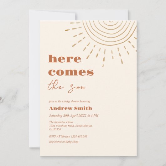 ミニマリストBohoこ来この息子の赤ちゃんシャワー 招待状 (正面)
