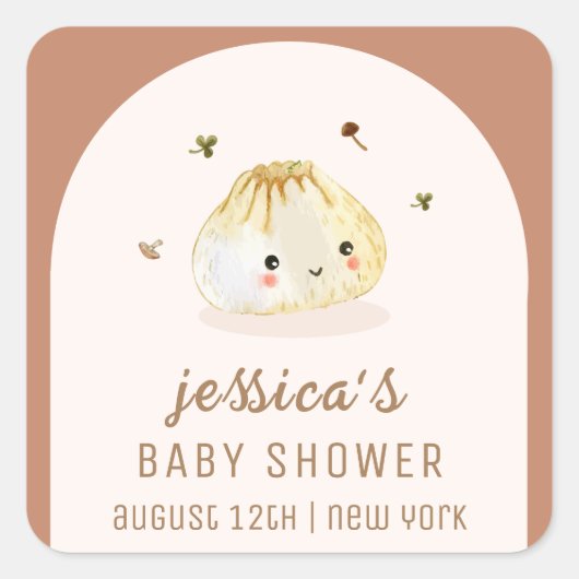 ミニマリストBohoアーチ餃子中国の赤ちゃんシャワー スクエアシール (正面)