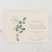 ミニマリストBohoグリーンユーカリ植物学結婚の 招待状 (正面/裏面)