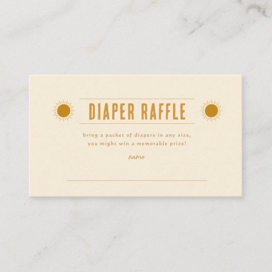 ミニマリストBohoサンシャインベビーシャワーおむつラッフル エンクロージャーカード (正面)