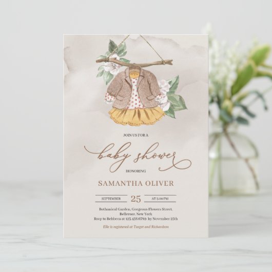 ミニマリストbohoドレス物干しフローラガール 招待状 (スタンド正面)