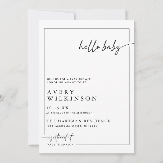 ミニマリストBohoハローベビーフォトベビーシャワー 招待状 (正面)